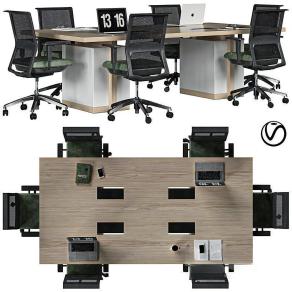 现代办公会议桌椅组合 旋转椅 笔记本-01